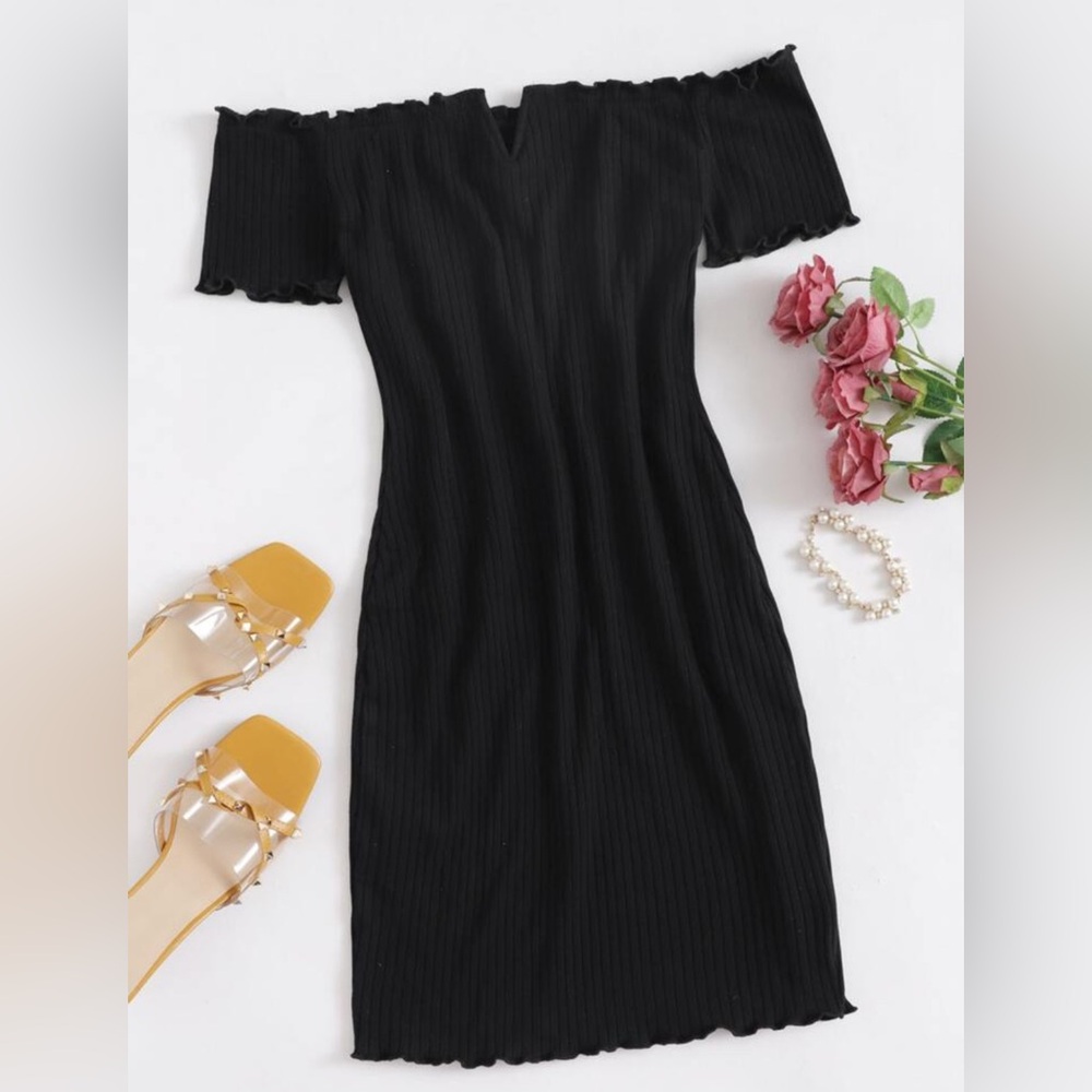 SHEIN | Black Midi Dress with Flutter Sleeves